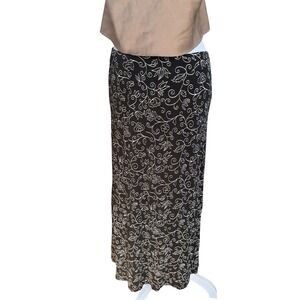 Whimsigoth Black White Floral Vine Scroll Maxi Skirt Womens S/M